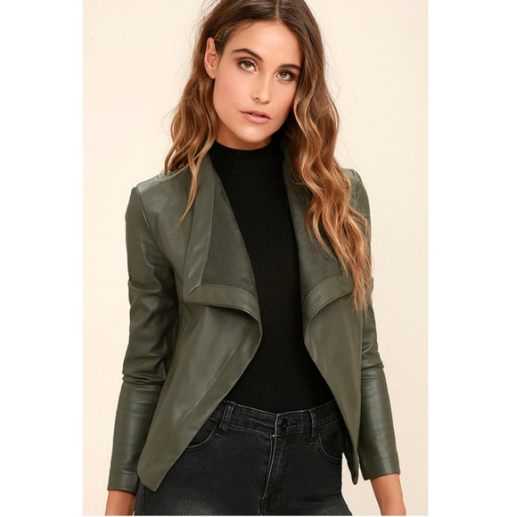 Lulus Jackets & Blazers - BB Dakota Peppin Olive Green Vegan Leather Jacket